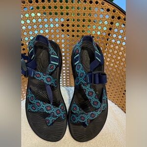 Chaco Black and Blue Sandals with Adjustable Straps 9W